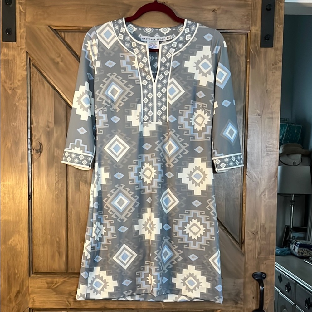 Gretchen Scott Designs Gray and Cream Geometric Dress